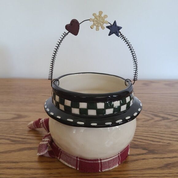 Vintage Wood-Look Snowman Figurine & Ceramic Snowman Bucket Pail Snowman Lot - Picture 12 of 16